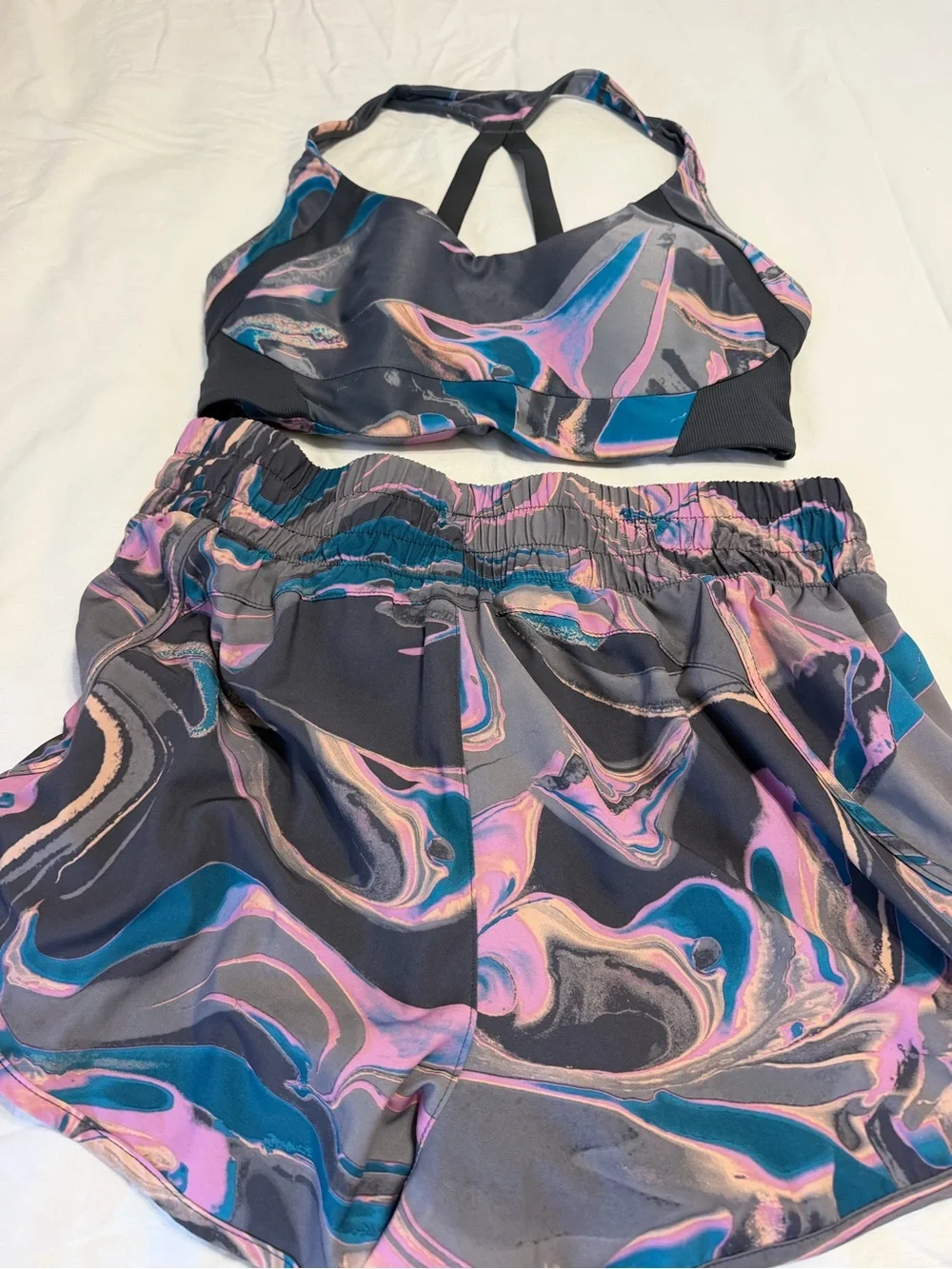 Avia Matching Activewear Set Marble Print Sports Bra & Shorts XL gym